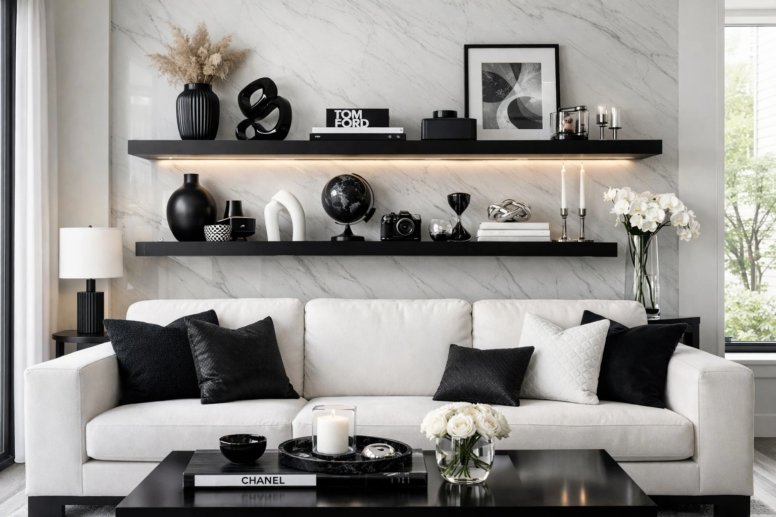 Полка над диваном: декор для полок в гостиной | Neoth