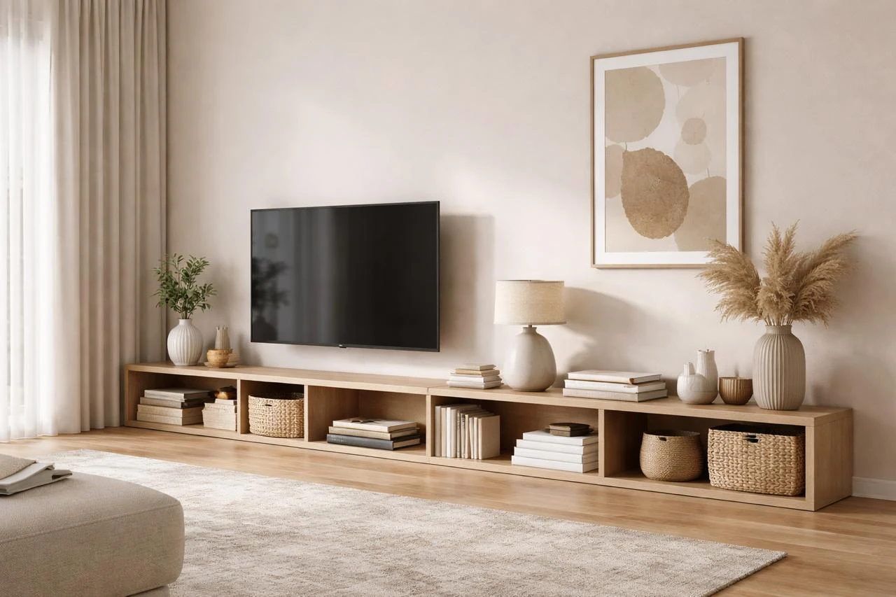 Низкая полка вдоль стены: открытые полки для хранения в прихожей | Neoth