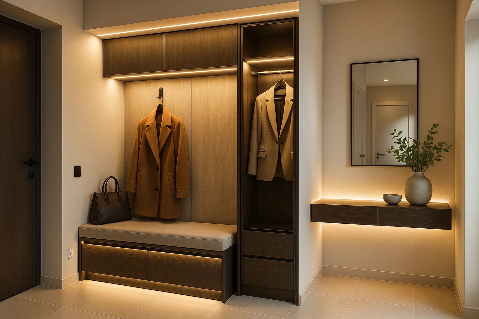 Освещение в прихожей: как выбрать мебель с интегрированной подсветкой